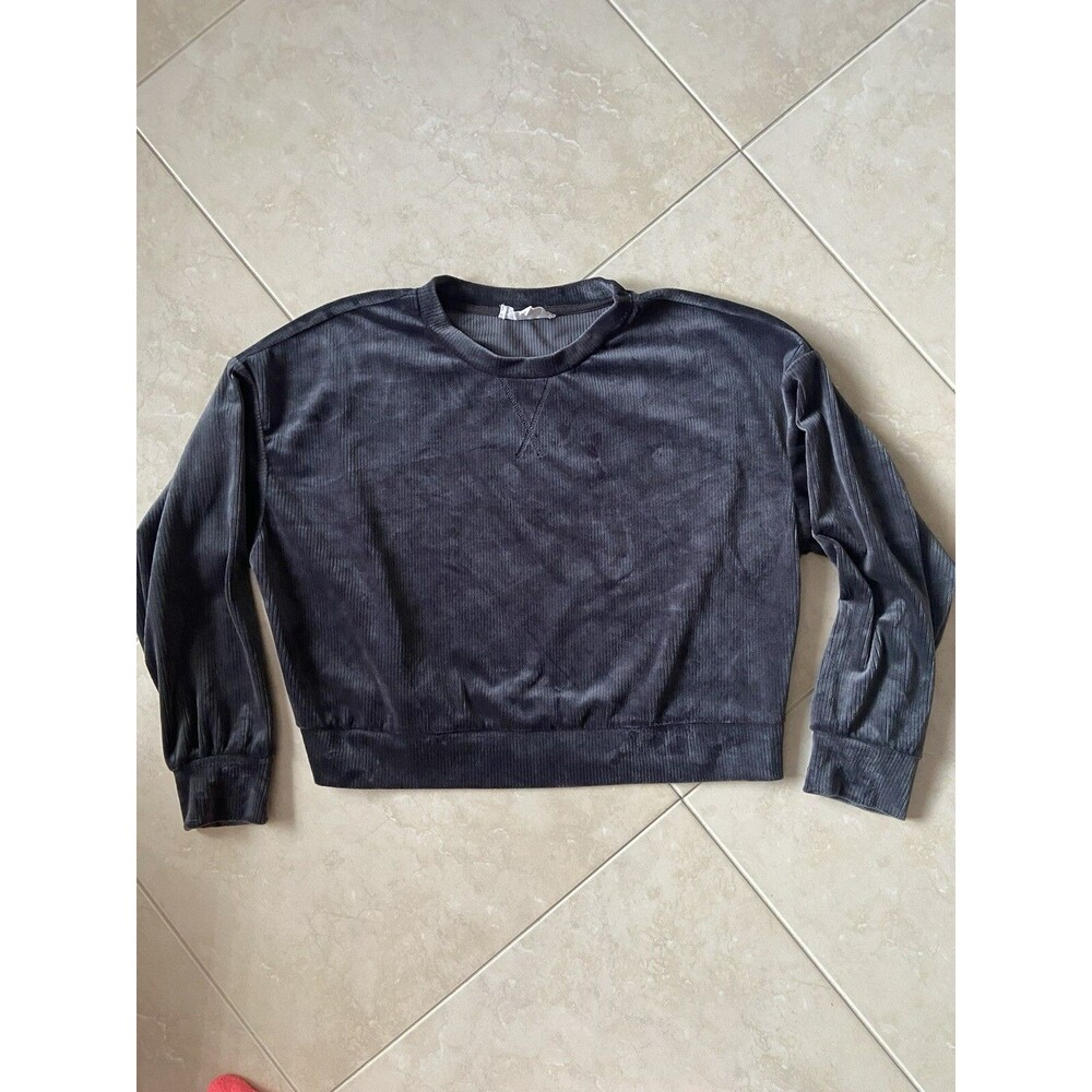Hippie Rose Long Sleeve Crop Velour Women’s Sz XL Pullover Sweater Dark Silver